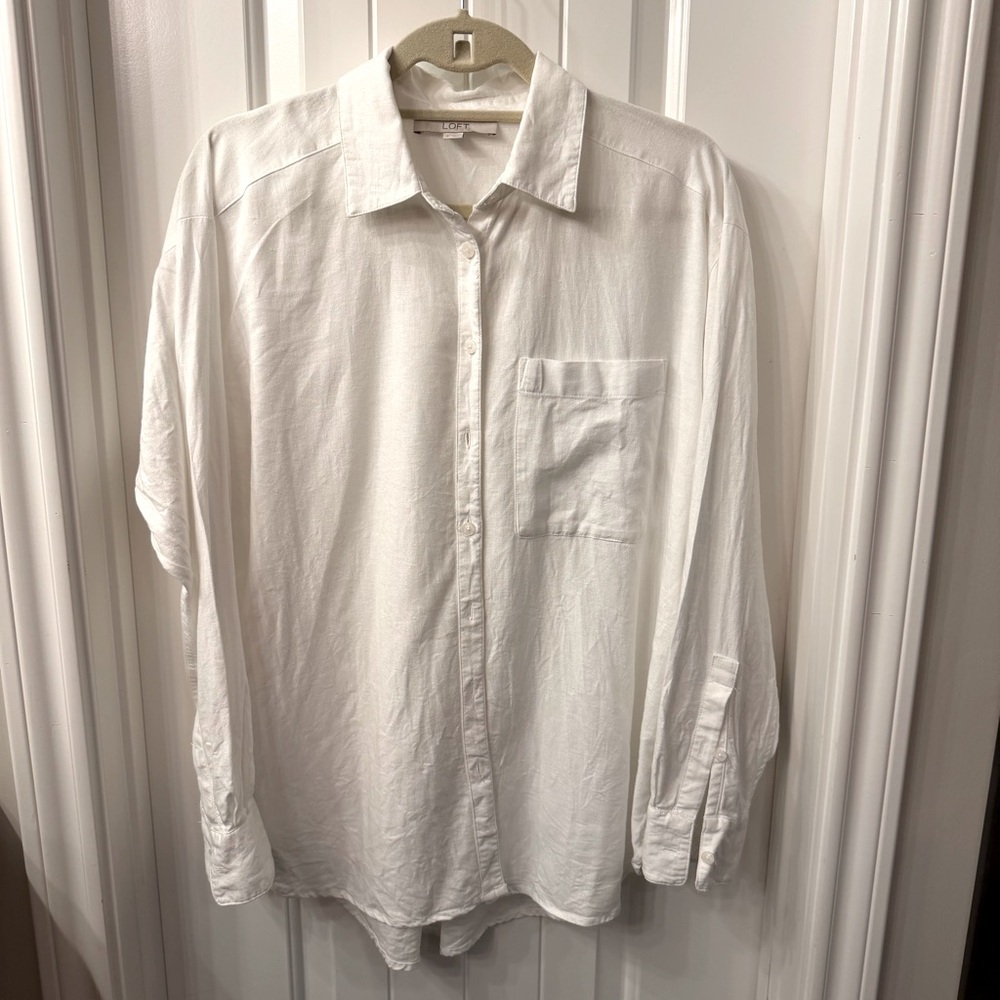 LOFT White Linen Oversized Button-down; Like New; Size S